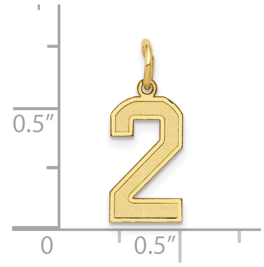 10K Yellow Gold Small Satin Number 2 Charm