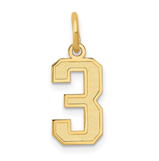 10K Yellow Gold Small Satin Number 3 Charm