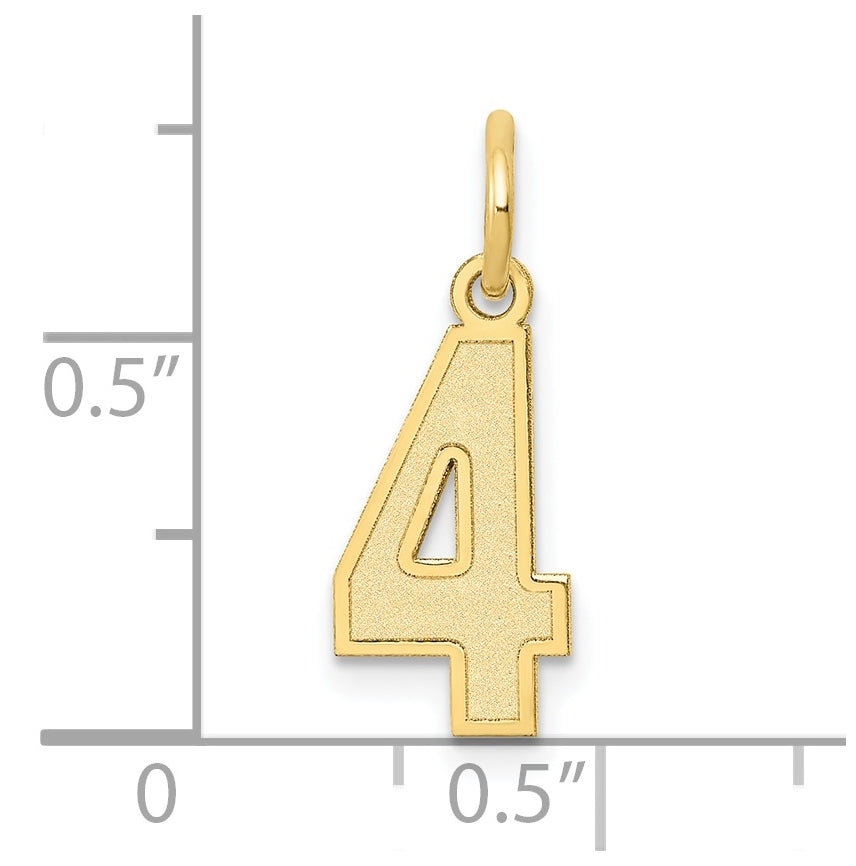 10K Yellow Gold Small Satin Number 4 Charm