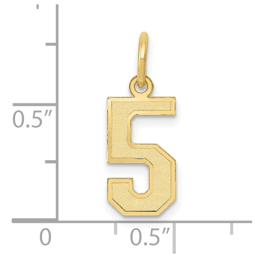 10K Yellow Gold Small Satin Number 5 Charm