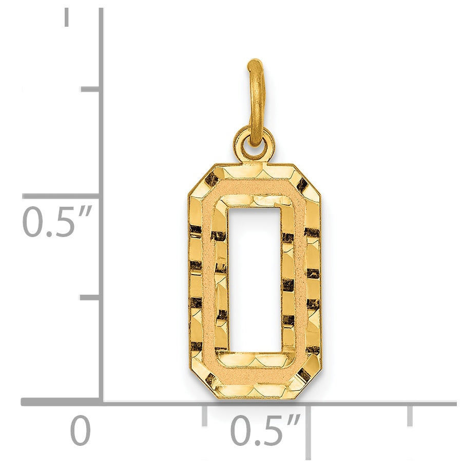 10K Yellow Gold Casted Medium Diamond-cut Number 0 Charm