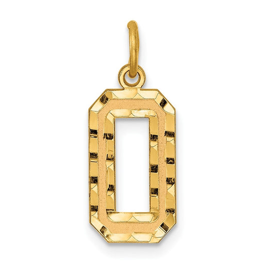 10K Yellow Gold Casted Medium Diamond-cut Number 0 Charm