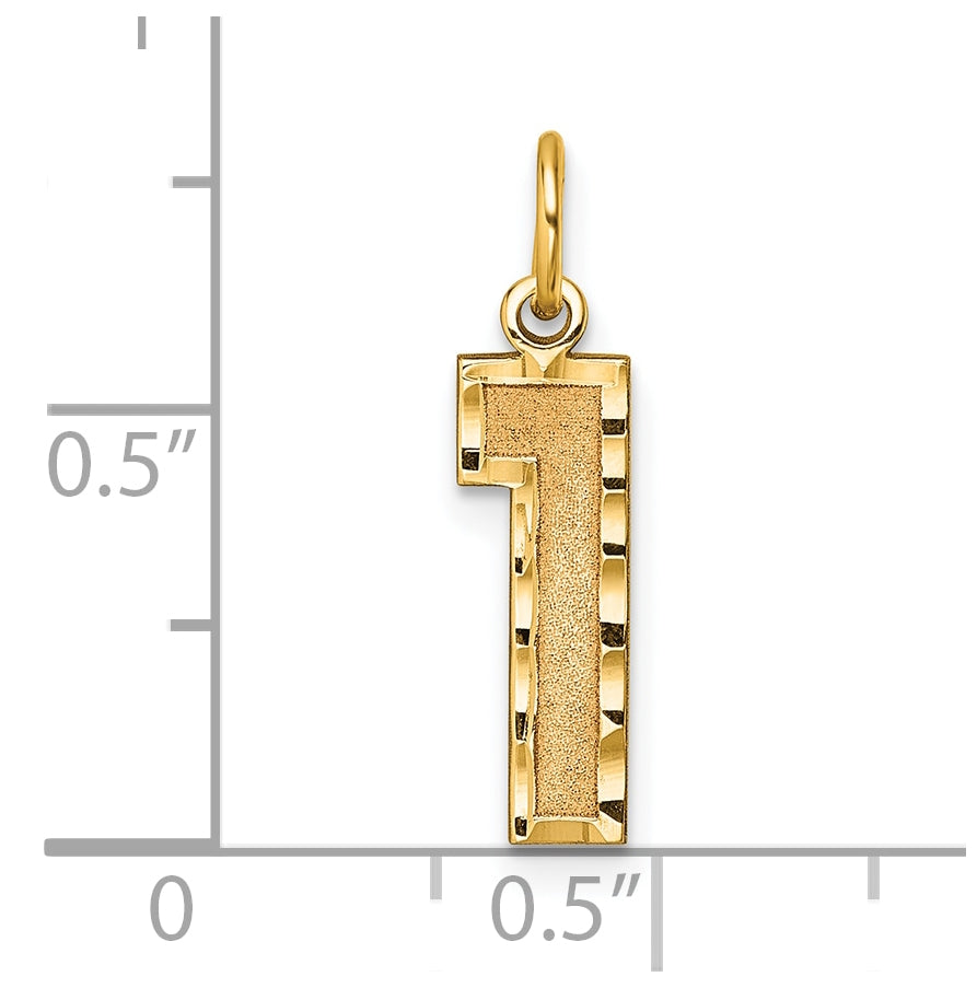 10K Yellow Gold Casted Medium Diamond-cut Number 1 Charm