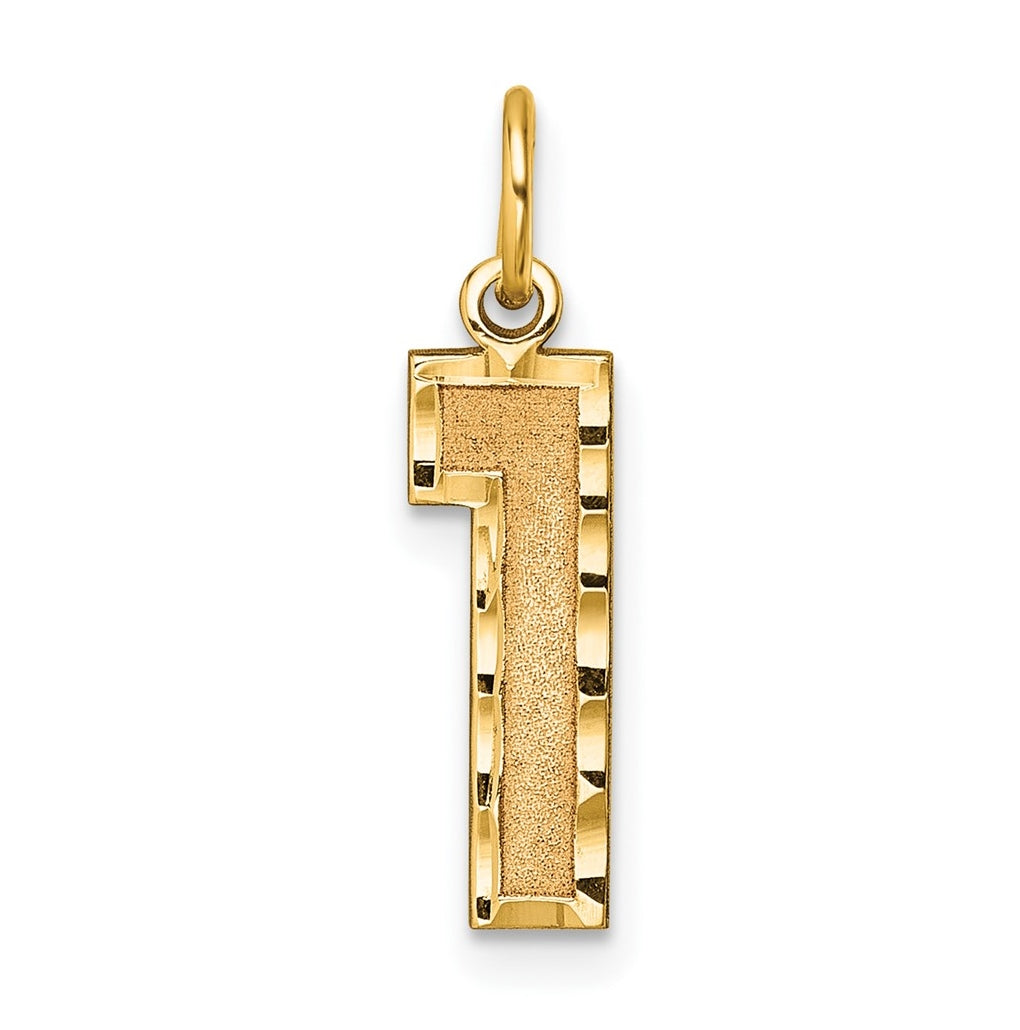 10K Yellow Gold Casted Medium Diamond-cut Number 1 Charm