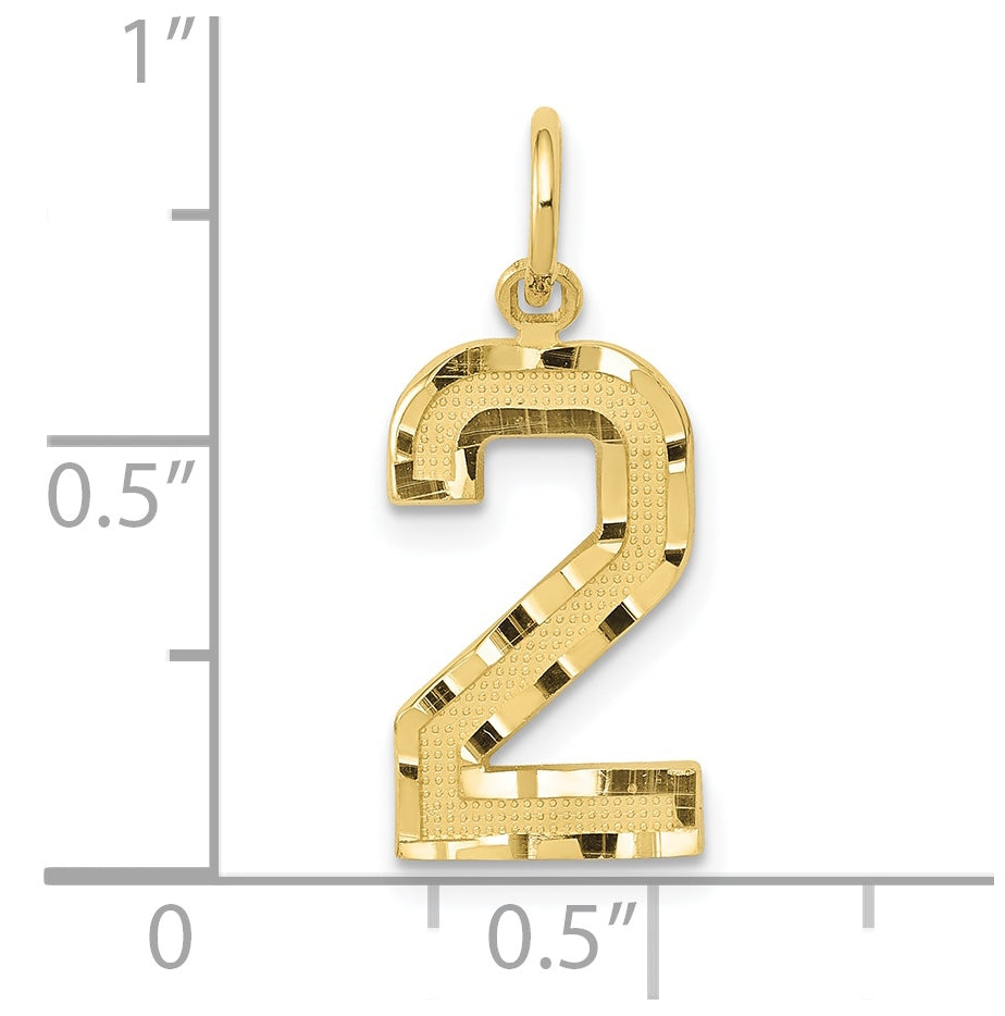 10K Yellow Gold Casted Medium Diamond-cut Number 2 Charm