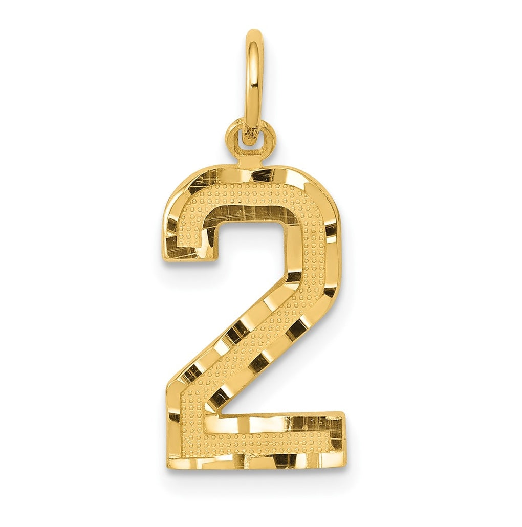 10K Yellow Gold Casted Medium Diamond-cut Number 2 Charm