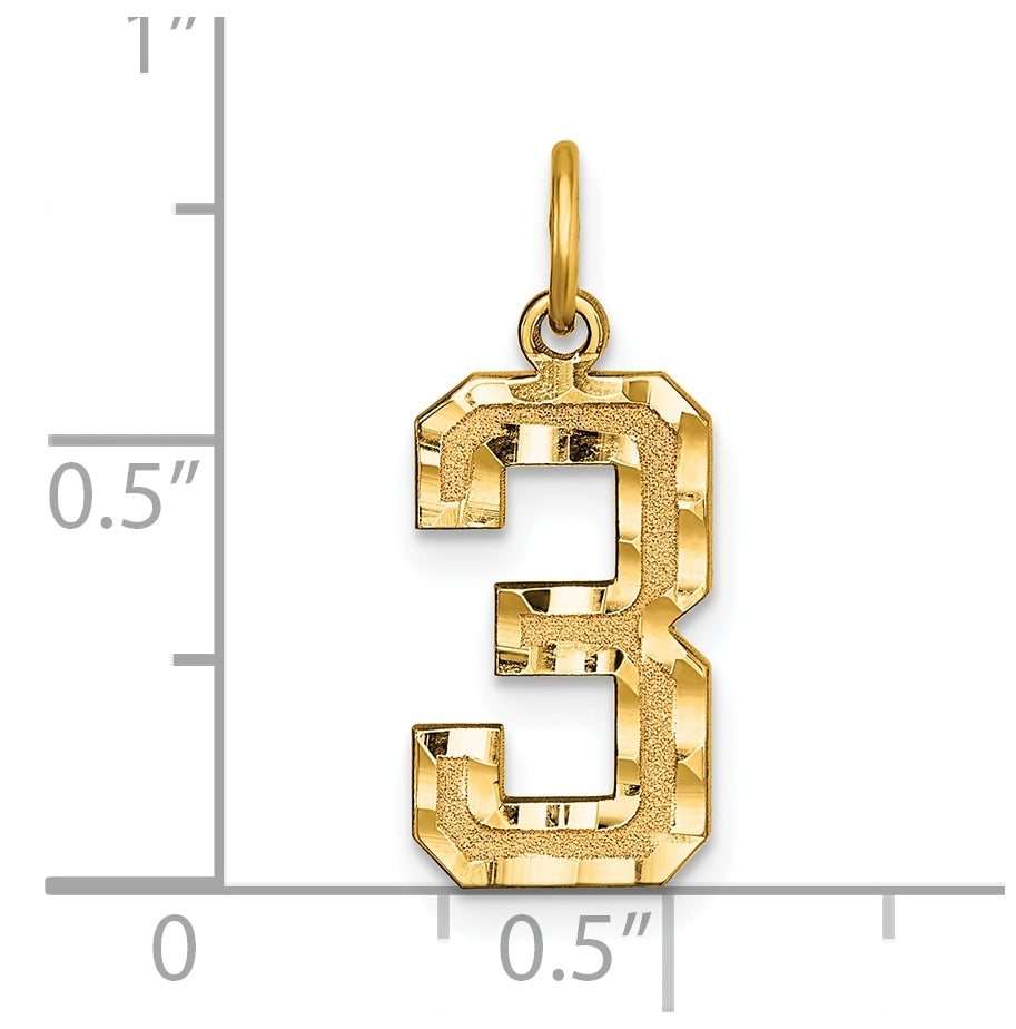 10K Yellow Gold Casted Medium Diamond-cut Number 3 Charm