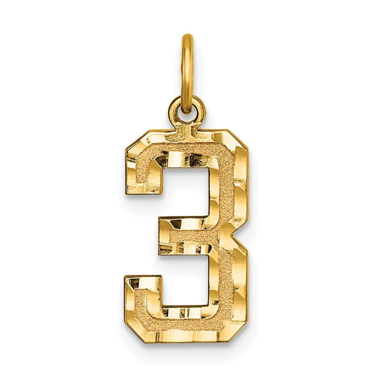 10K Yellow Gold Casted Medium Diamond-cut Number 3 Charm