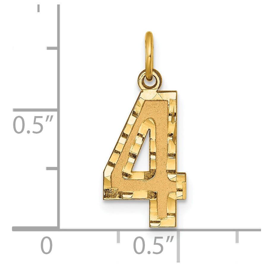 10K Yellow Gold Casted Medium Diamond-cut Number 4 Charm
