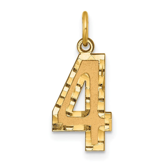 10K Yellow Gold Casted Medium Diamond-cut Number 4 Charm