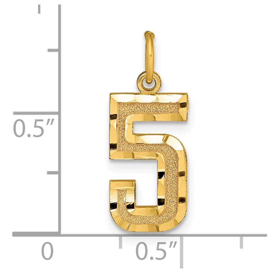 10K Yellow Gold Casted Medium Diamond-cut Number 5 Charm