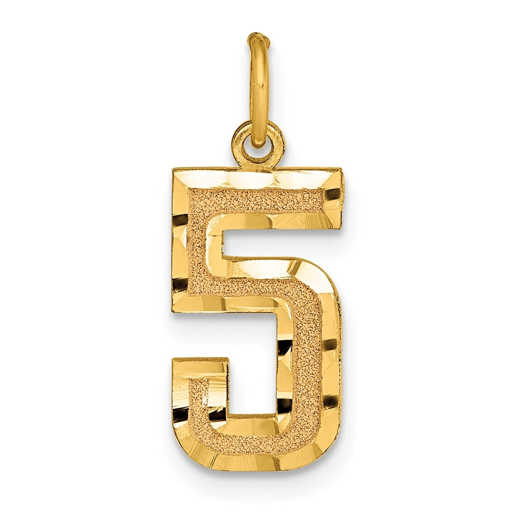 10K Yellow Gold Casted Medium Diamond-cut Number 5 Charm