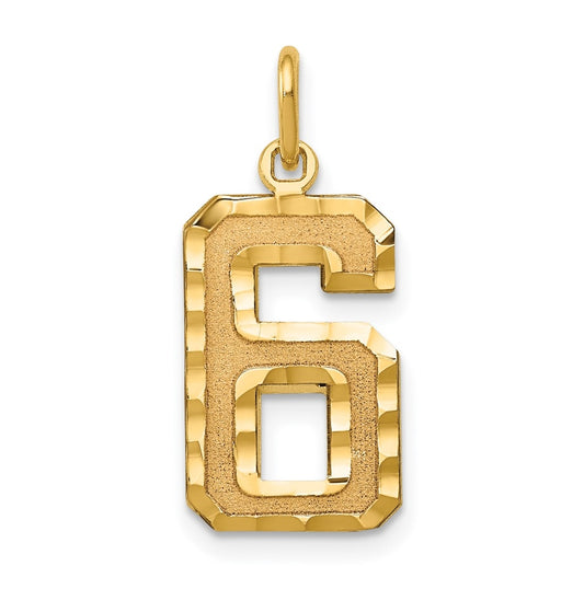 10K Yellow Gold Casted Medium Diamond-cut Number 6 Charm
