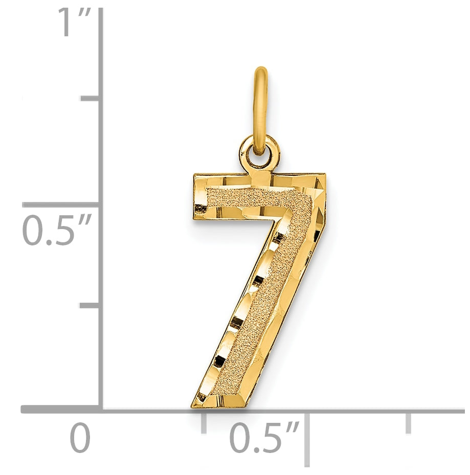 10K Yellow Gold Casted Medium Diamond-cut Number 7 Charm