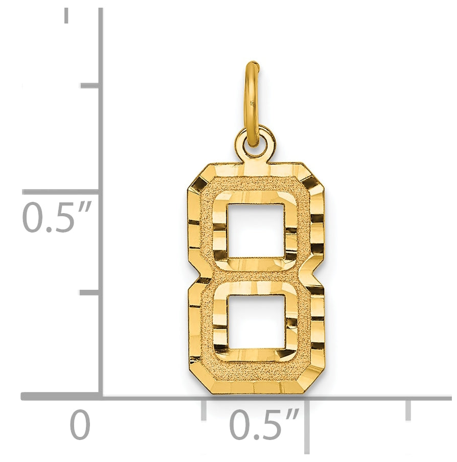 10K Yellow Gold Casted Medium Diamond-cut Number 8 Charm