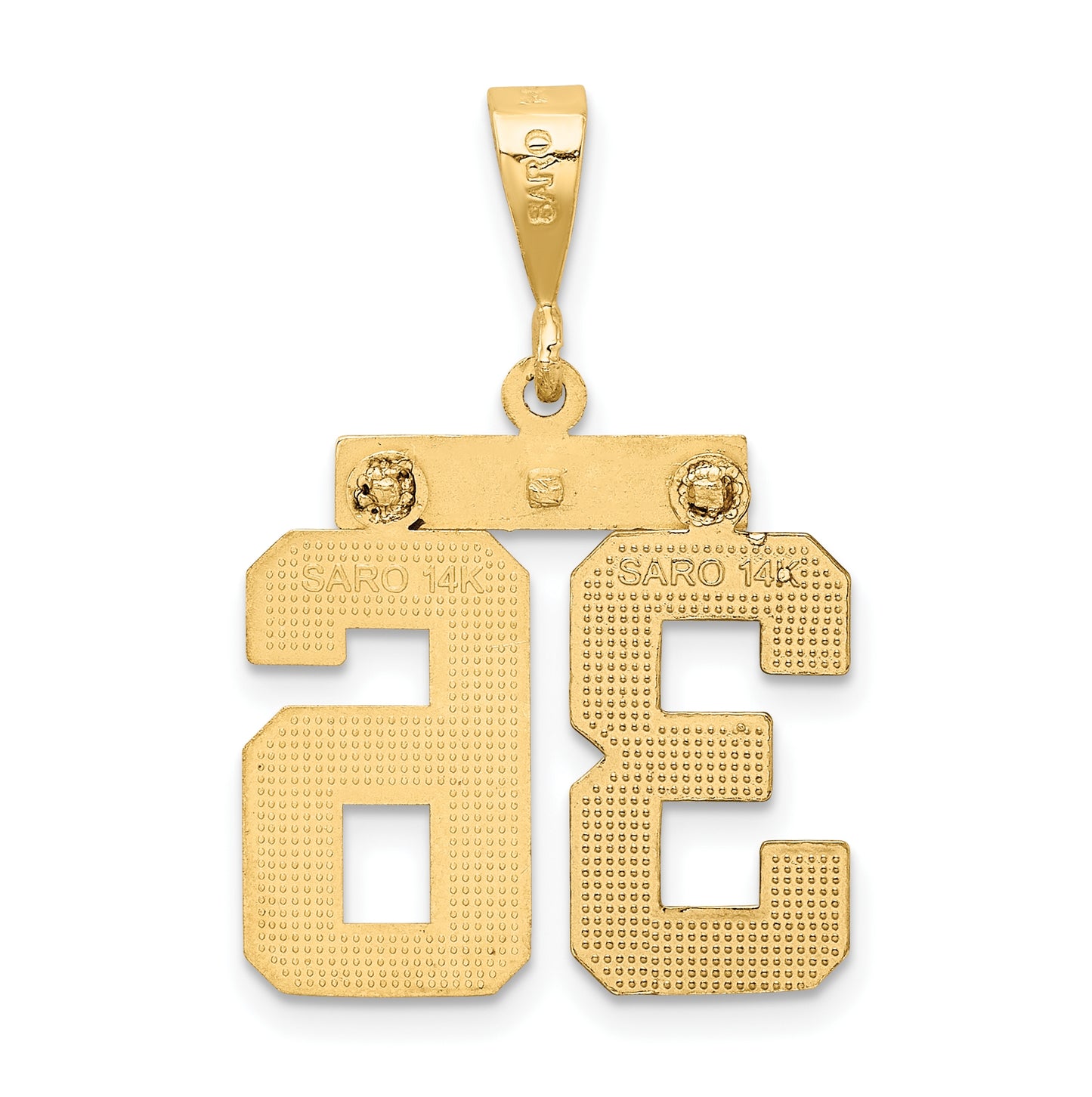 10K Yellow Gold Casted Medium Diamond-cut Number 36 Charm
