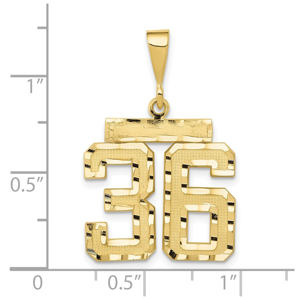 10K Yellow Gold Casted Medium Diamond-cut Number 36 Charm