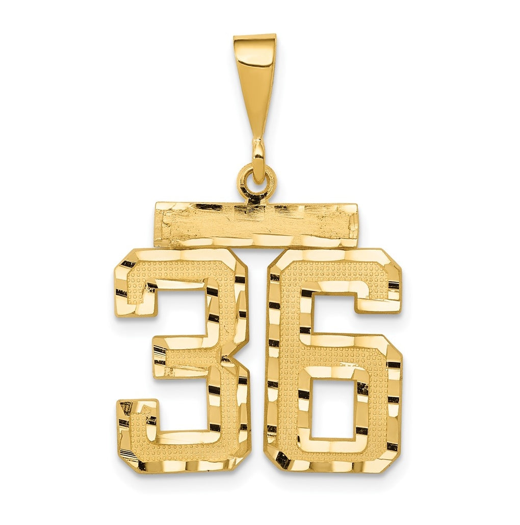 10K Yellow Gold Casted Medium Diamond-cut Number 36 Charm