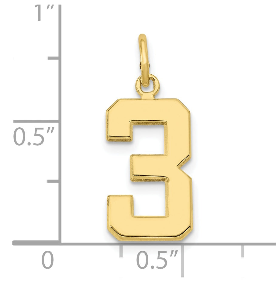 10K Yellow Gold Casted Medium Polished Number 3 Charm