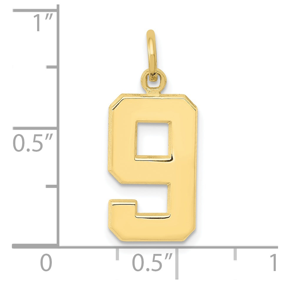 10K Yellow Gold Casted Medium Polished Number 9 Charm