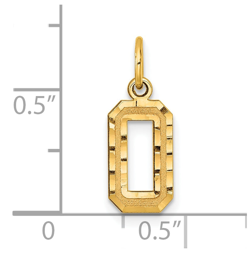 10K Yellow Gold Casted Small Diamond-cut Number 0 Charm