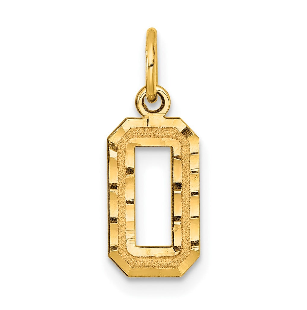 10K Yellow Gold Casted Small Diamond-cut Number 0 Charm
