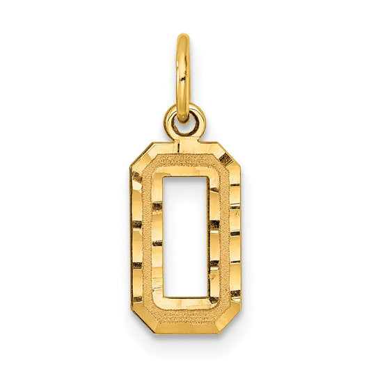 10K Yellow Gold Casted Small Diamond-cut Number 0 Charm