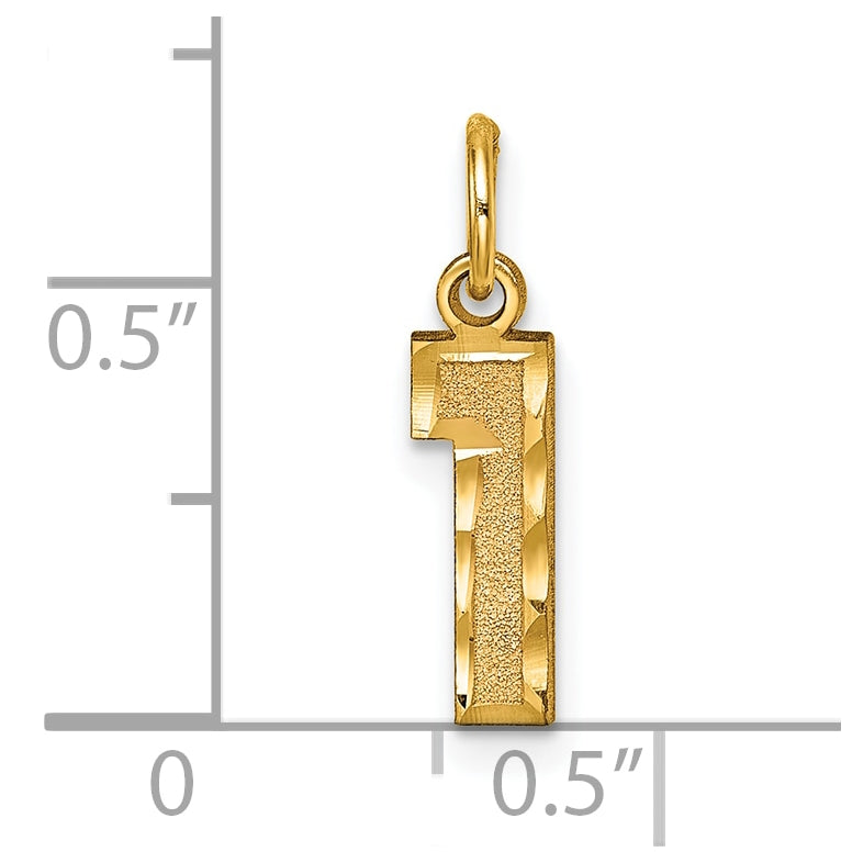 10K Yellow Gold Casted Small Diamond-cut Number 1 Charm