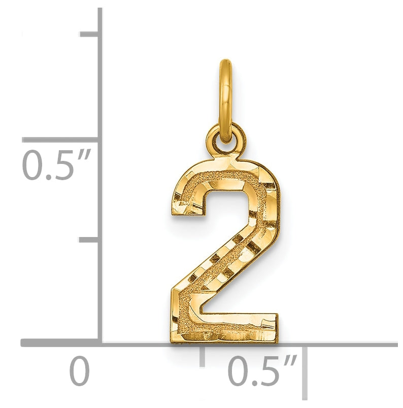 10K Yellow Gold Casted Small Diamond-cut Number 2 Charm