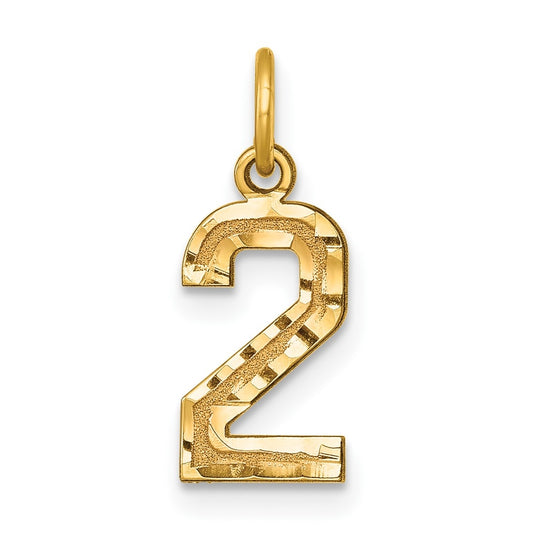 10K Yellow Gold Casted Small Diamond-cut Number 2 Charm
