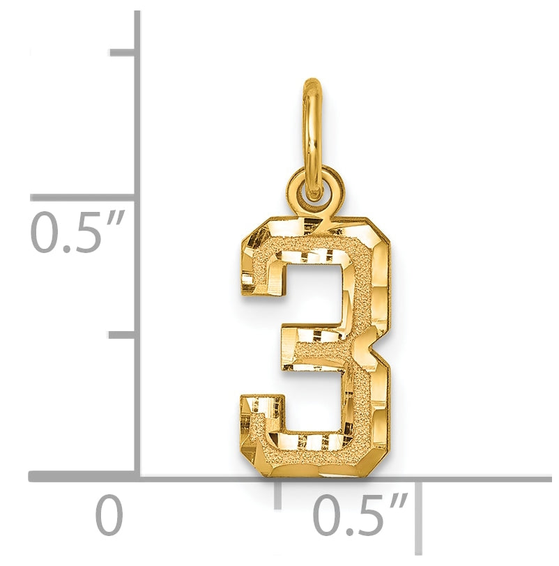 10K Yellow Gold Casted Small Diamond-cut Number 3 Charm