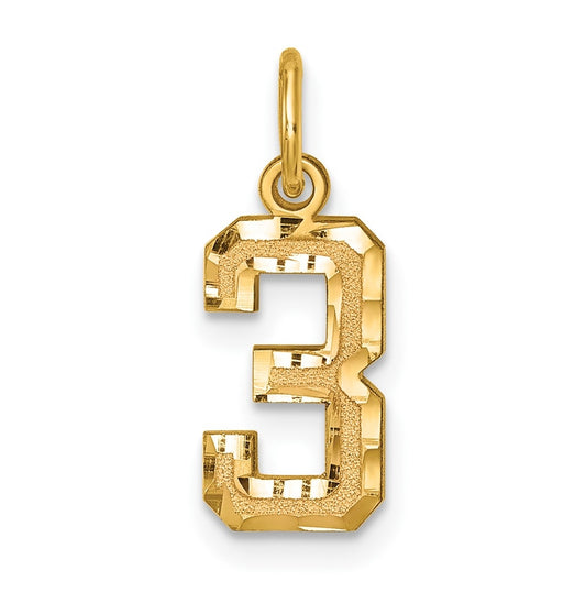 10K Yellow Gold Casted Small Diamond-cut Number 3 Charm