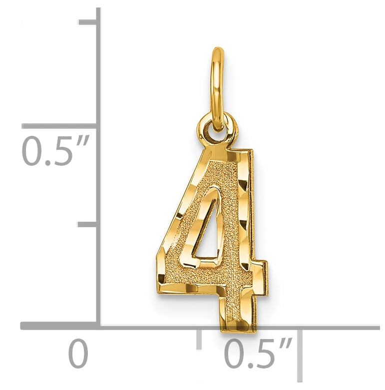 10K Yellow Gold Casted Small Diamond-cut Number 4 Charm