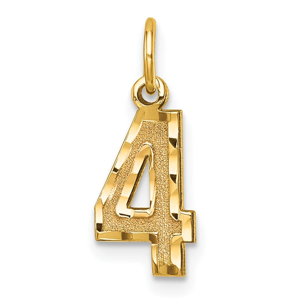 10K Yellow Gold Casted Small Diamond-cut Number 4 Charm