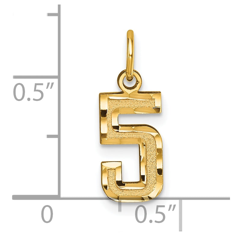 10K Yellow Gold Casted Small Diamond-cut Number 5 Charm