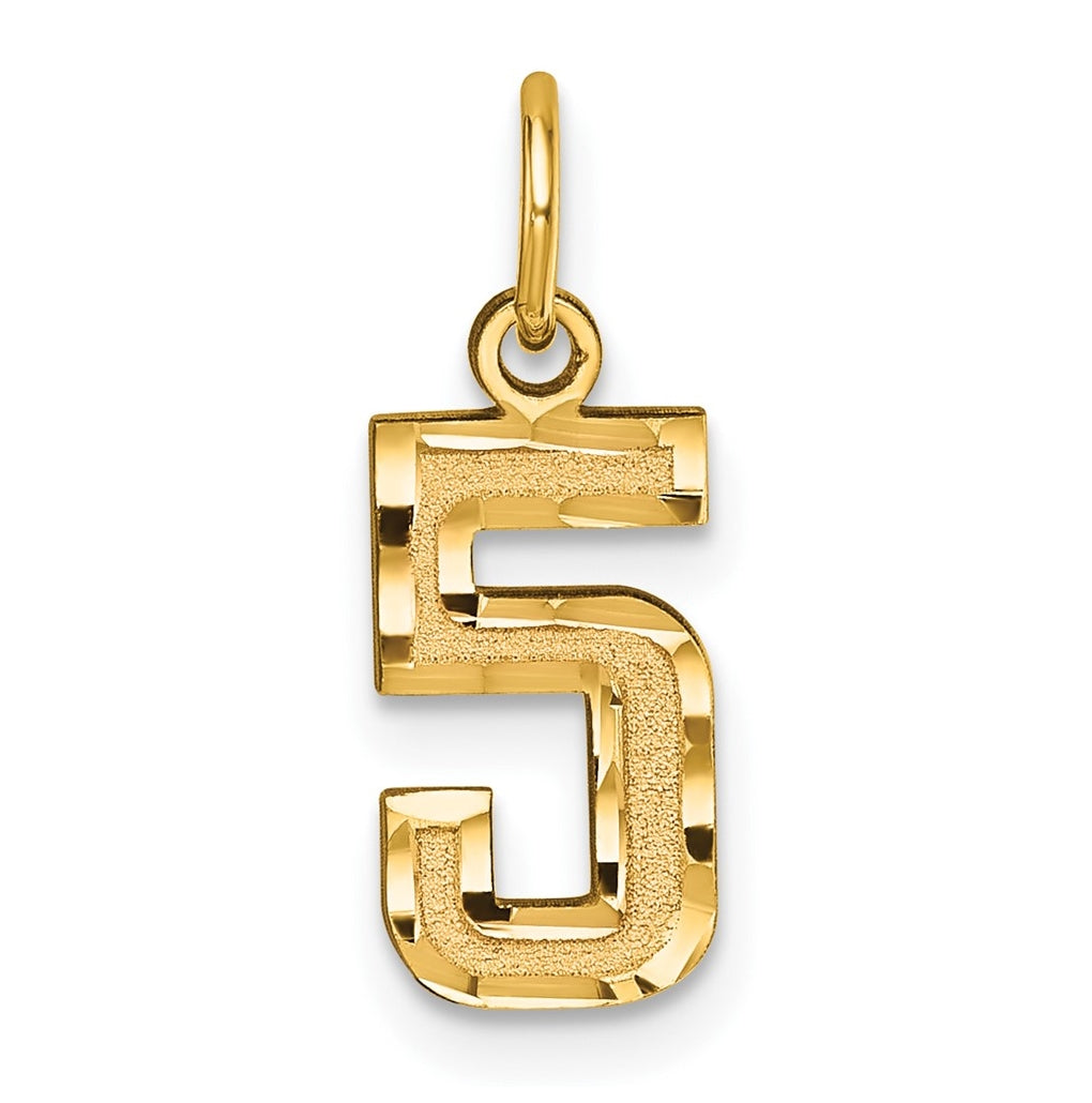 10K Yellow Gold Casted Small Diamond-cut Number 5 Charm