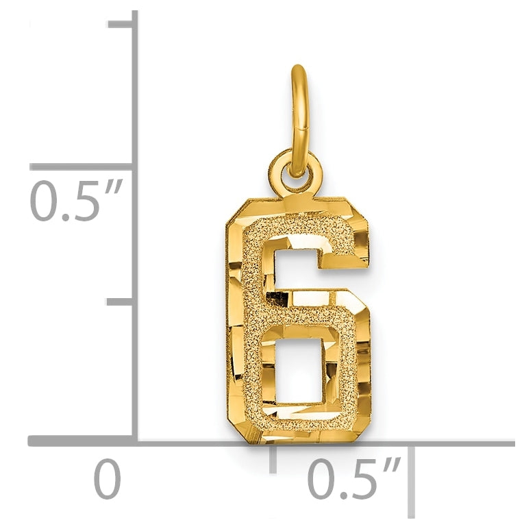 10K Yellow Gold Casted Small Diamond-cut Number 6 Charm