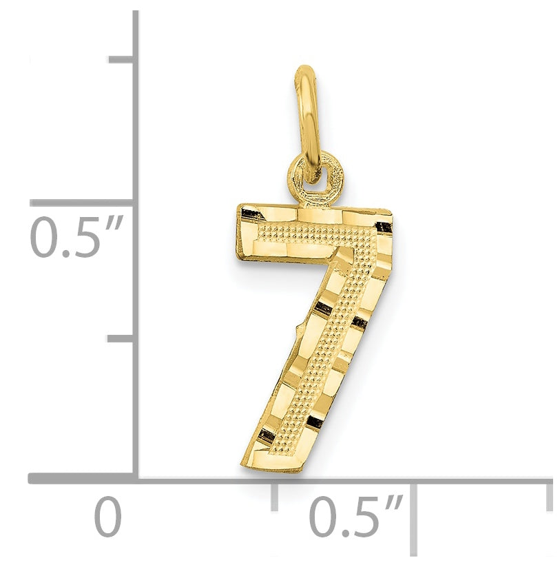 10K Yellow Gold Casted Small Diamond-cut Number 7 Charm