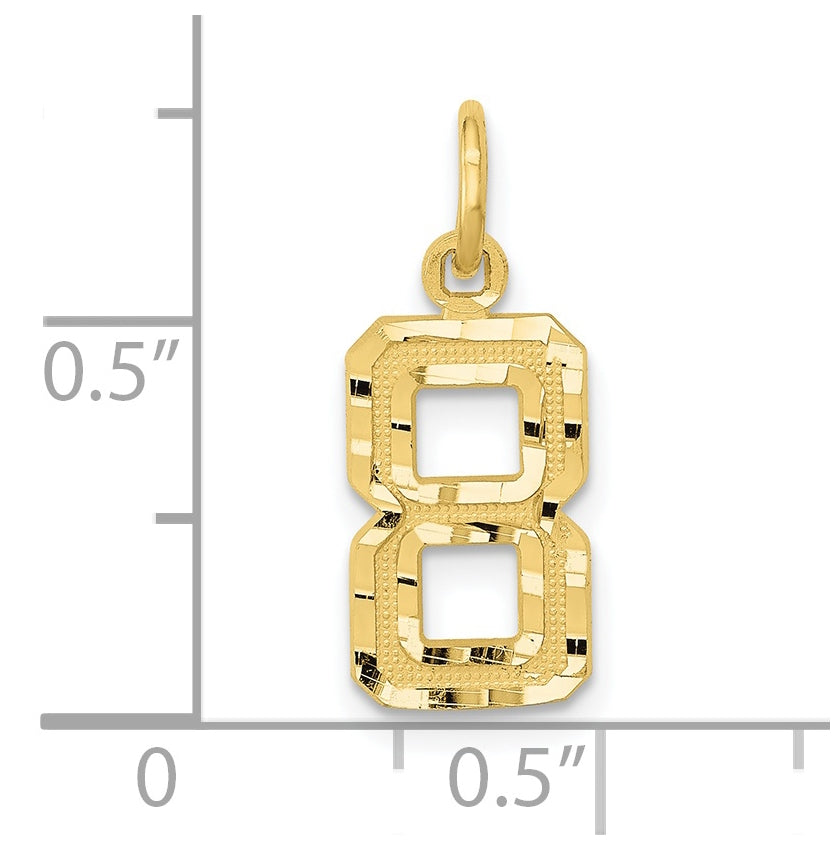 10K Yellow Gold Casted Small Diamond-cut Number 8 Charm