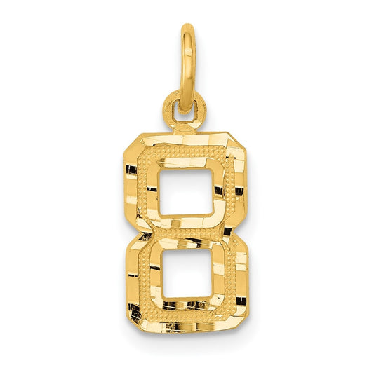 10K Yellow Gold Casted Small Diamond-cut Number 8 Charm