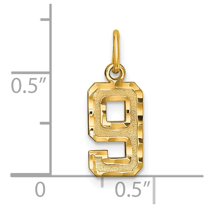 10K Yellow Gold Casted Small Diamond-cut Number 9 Charm