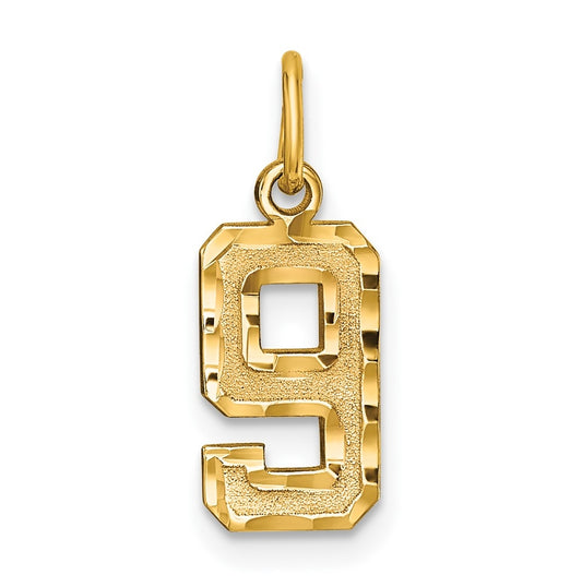 10K Yellow Gold Casted Small Diamond-cut Number 9 Charm