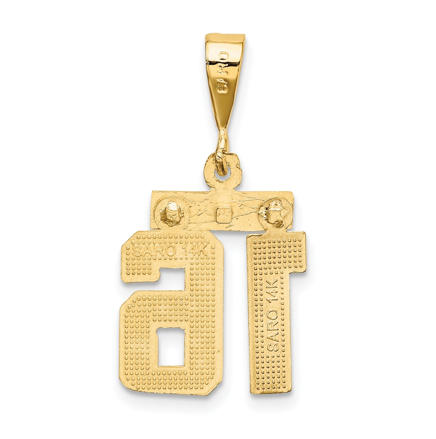 10K Yellow Gold Casted Small Diamond-cut Number 16 Charm