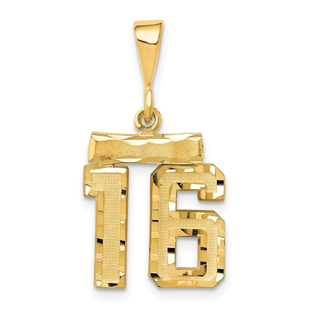 10K Yellow Gold Casted Small Diamond-cut Number 16 Charm