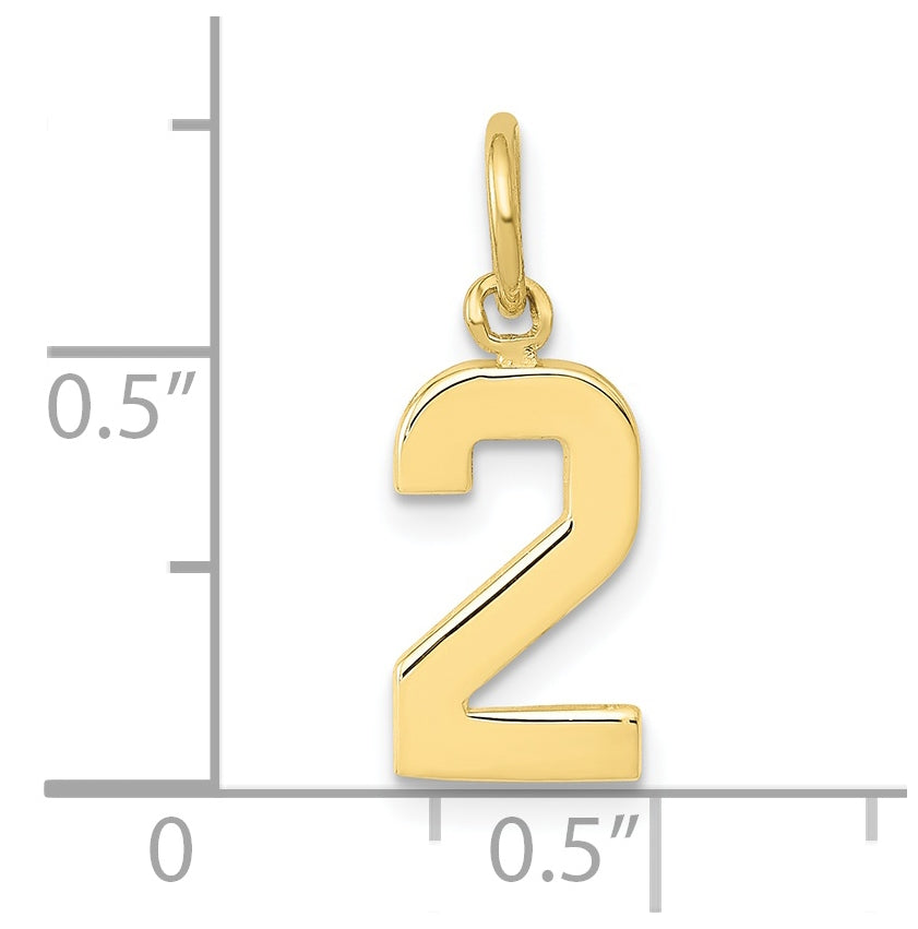 10K Yellow Gold Casted Small Polished Number 2 Charm