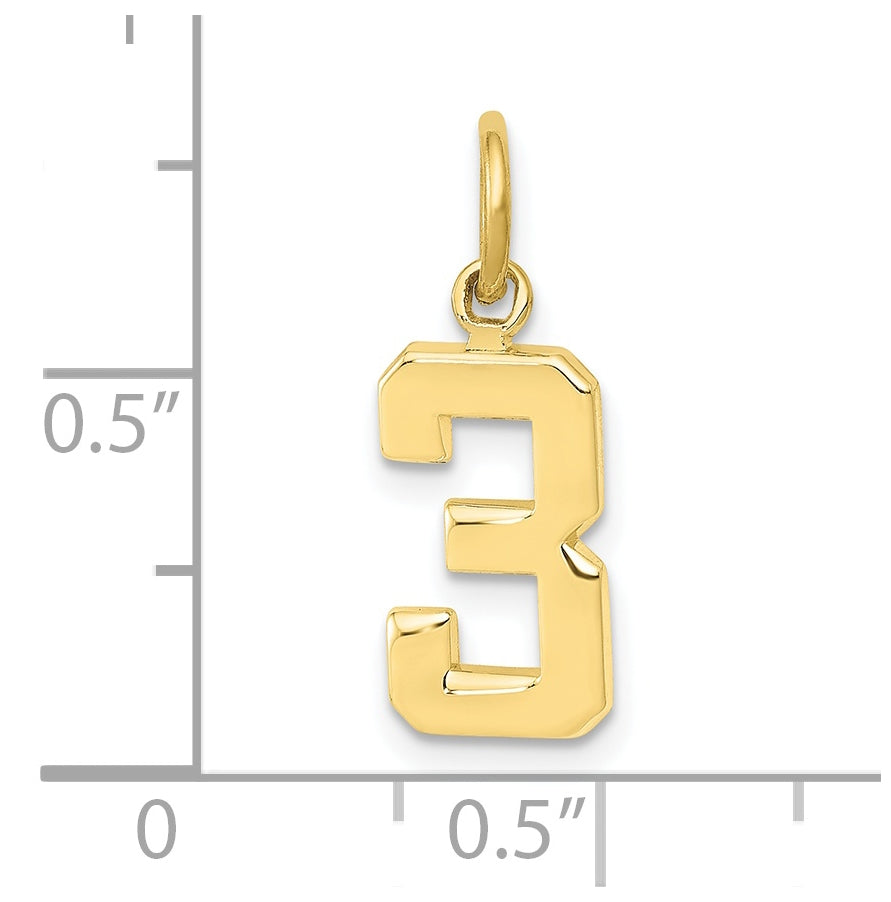 10K Yellow Gold Casted Small Polished Number 3 Charm