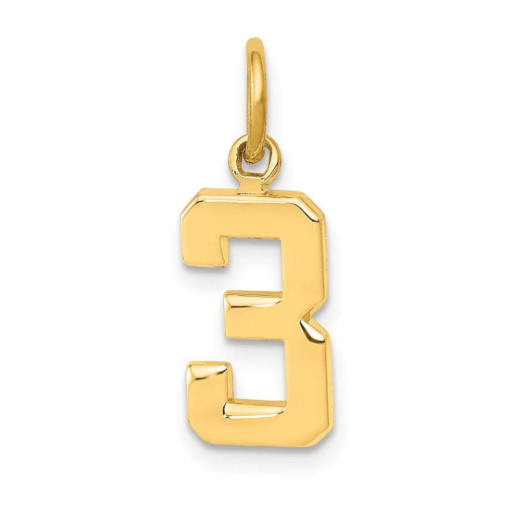 10K Yellow Gold Casted Small Polished Number 3 Charm