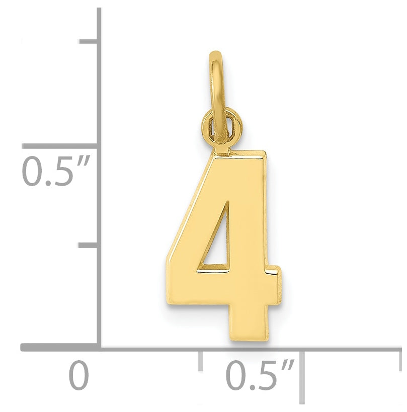 10K Yellow Gold Casted Small Polished Number 4 Charm