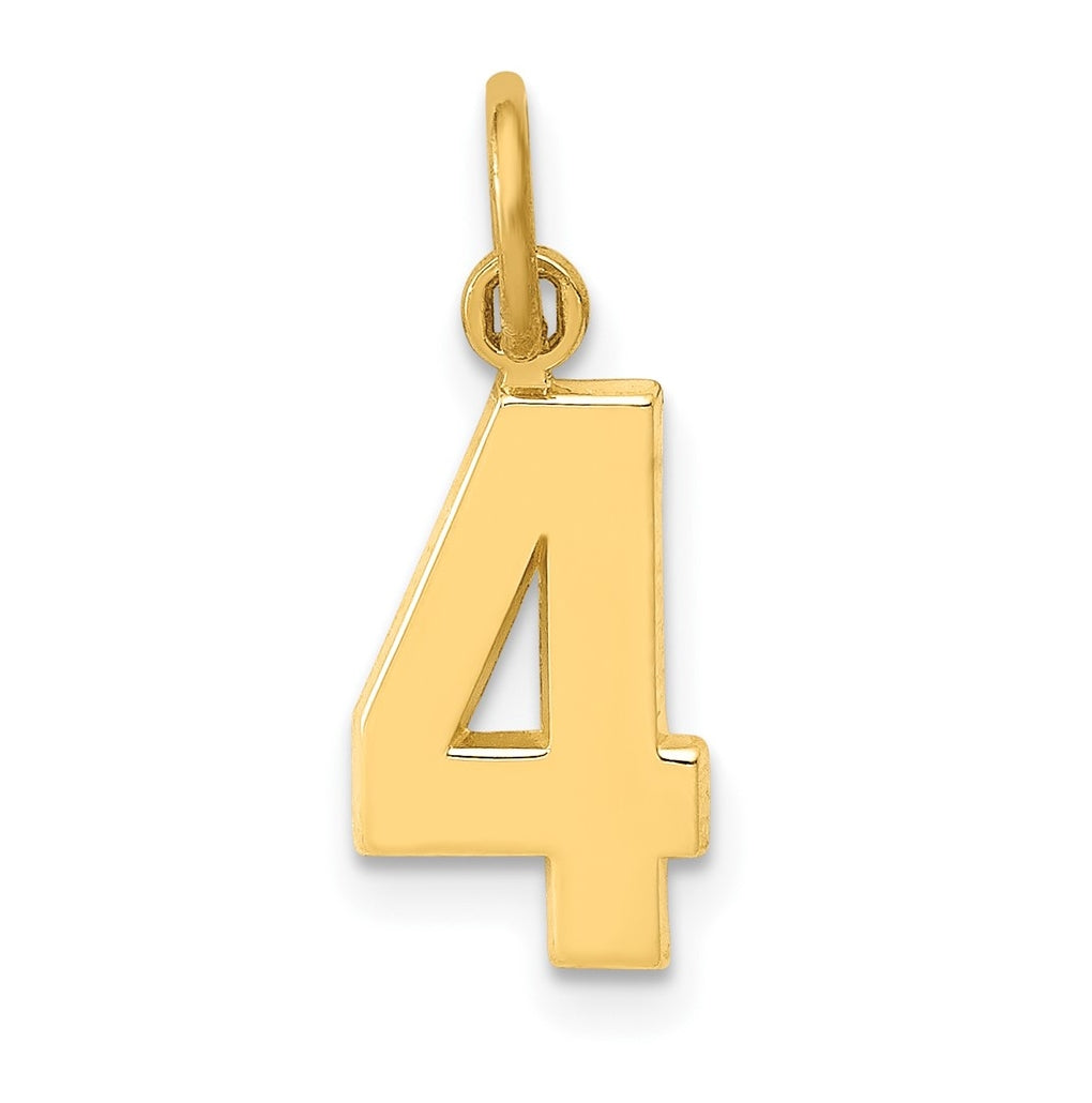 10K Yellow Gold Casted Small Polished Number 4 Charm
