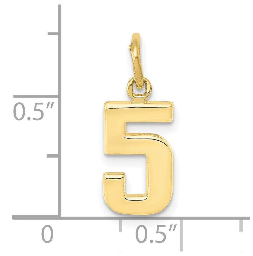 10K Yellow Gold Casted Small Polished Number 5 Charm